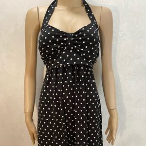 Woman’s black & white polka dot halter dress